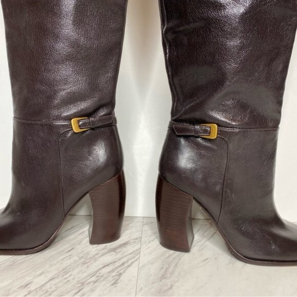 Tory Burch Dark Brown Leather Heeled Tall Boot 6M - Picture 9 of 16